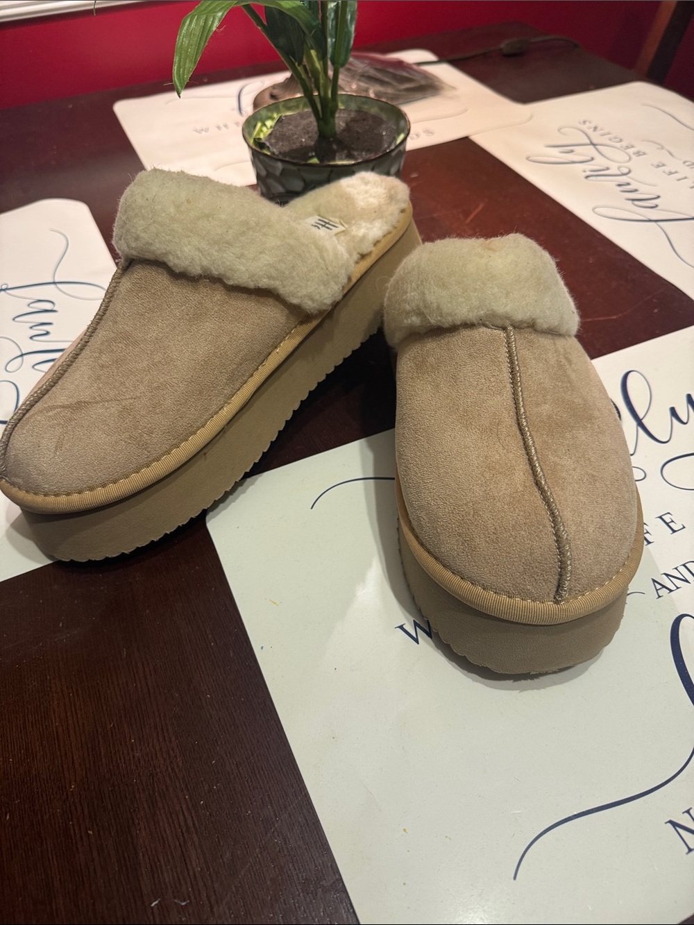HEY GIRL by Corkys Women’s Shearling-Lined Suede Slip-On Clog - Tan size 11